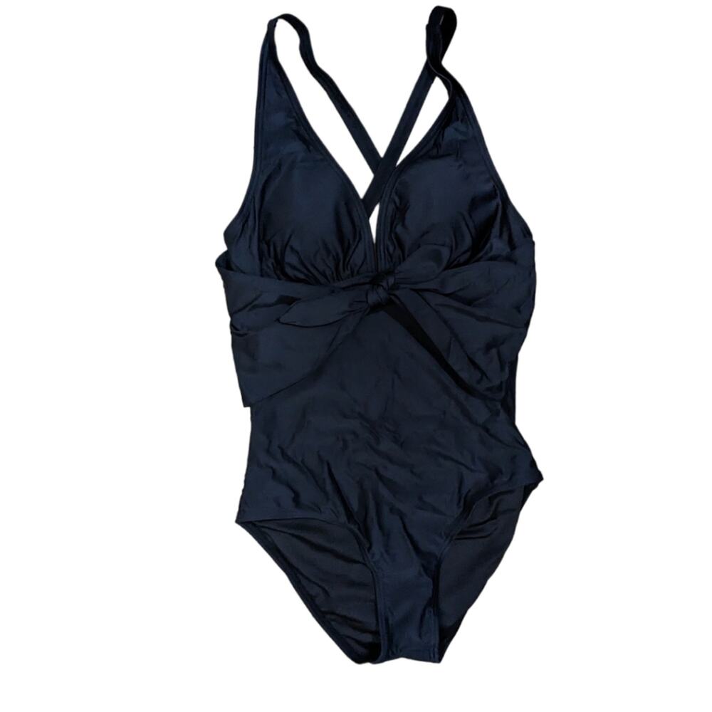 NWT Tournesol black knotted front plunge‎ one piece swimsuit